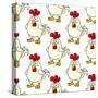 Cute Little Fat Cartoon Chicken Seamless Pattern-seamartini-Stretched Canvas