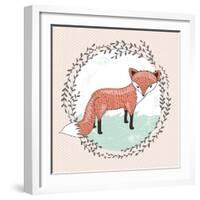 Cute Little Fox Illustration for Children.-cherry blossom girl-Framed Art Print