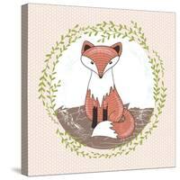 Cute Little Fox Illustration for Children.-cherry blossom girl-Stretched Canvas