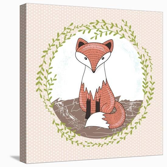 Cute Little Fox Illustration for Children.-cherry blossom girl-Stretched Canvas