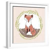 Cute Little Fox Illustration for Children.-cherry blossom girl-Framed Art Print