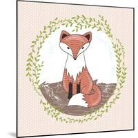 Cute Little Fox Illustration for Children.-cherry blossom girl-Mounted Art Print