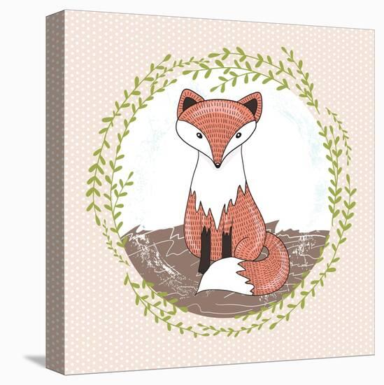 Cute Little Fox Illustration for Children.-cherry blossom girl-Stretched Canvas