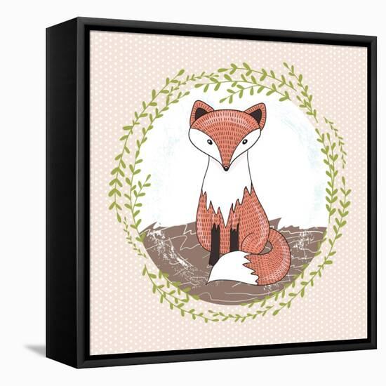 Cute Little Fox Illustration for Children.-cherry blossom girl-Framed Stretched Canvas