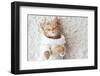 Cute Little Ginger Kitten Wearing Warm Knitted Sweater is Sleeping on the White Carpet-Alena Ozerova-Framed Photographic Print