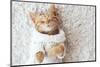 Cute Little Ginger Kitten Wearing Warm Knitted Sweater is Sleeping on the White Carpet-Alena Ozerova-Mounted Photographic Print