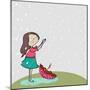 Cute Little Girl Enjoying Rains on Nature Background for Monsoon Season.-Allies Interactive-Mounted Art Print