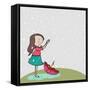 Cute Little Girl Enjoying Rains on Nature Background for Monsoon Season.-Allies Interactive-Framed Stretched Canvas