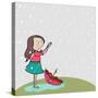 Cute Little Girl Enjoying Rains on Nature Background for Monsoon Season.-Allies Interactive-Stretched Canvas