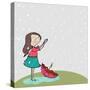 Cute Little Girl Enjoying Rains on Nature Background for Monsoon Season.-Allies Interactive-Stretched Canvas