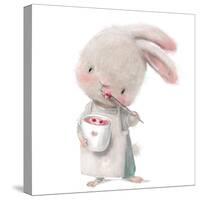 Cute Little Hare with Cap of Dessert-Elena Barenbaum-Stretched Canvas