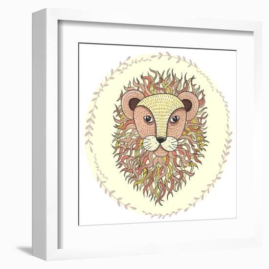 Cute Little Lion Illustration for Children.-cherry blossom girl-Framed Art Print