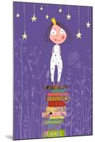 Cute Little Princess Girl Standing on Stack of Books in Pajamas. Child Reading Fairy Tales before G-Popmarleo-Mounted Art Print