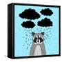 Cute Little Raccoon with Rainy Clouds and Speech Bubbles . Vector Animal Illustration .Greeting Car-Maria Sem-Framed Stretched Canvas