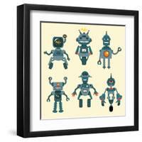 Cute Little Robots Collection - in Vector - Set 1-woodhouse-Framed Art Print