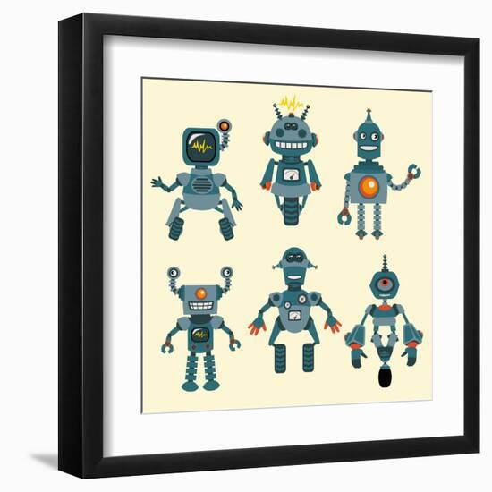 Cute Little Robots Collection - in Vector - Set 1-woodhouse-Framed Art Print