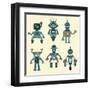 Cute Little Robots Collection - in Vector - Set 1-woodhouse-Framed Art Print