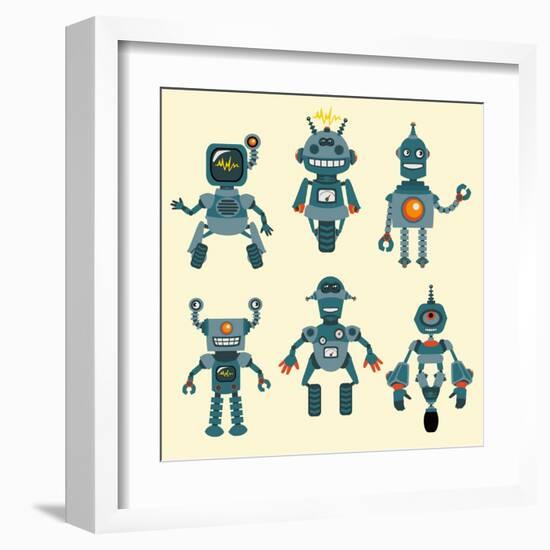 Cute Little Robots Collection - in Vector - Set 1-woodhouse-Framed Art Print