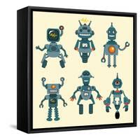 Cute Little Robots Collection - in Vector - Set 1-woodhouse-Framed Stretched Canvas