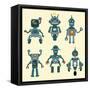 Cute Little Robots Collection - in Vector - Set 1-woodhouse-Framed Stretched Canvas