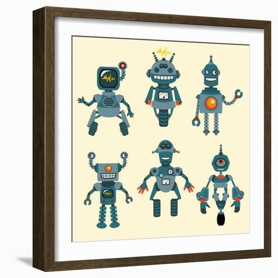 Cute Little Robots Collection - in Vector - Set 1-woodhouse-Framed Art Print