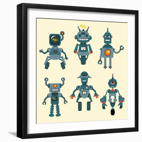 Cute Little Robots Collection - in Vector - Set 1-woodhouse-Framed Art Print