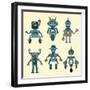 Cute Little Robots Collection - in Vector - Set 1-woodhouse-Framed Art Print