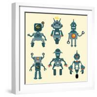 Cute Little Robots Collection - in Vector - Set 1-woodhouse-Framed Art Print