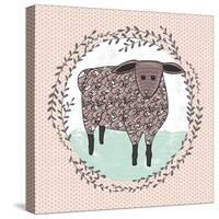 Cute Little Sheep Illustration for Children.-cherry blossom girl-Stretched Canvas