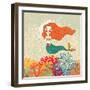 Cute Mermaid in Corals. Bright Cartoon Background in Vector. Childish Card-smilewithjul-Framed Art Print