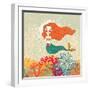 Cute Mermaid in Corals. Bright Cartoon Background in Vector. Childish Card-smilewithjul-Framed Art Print