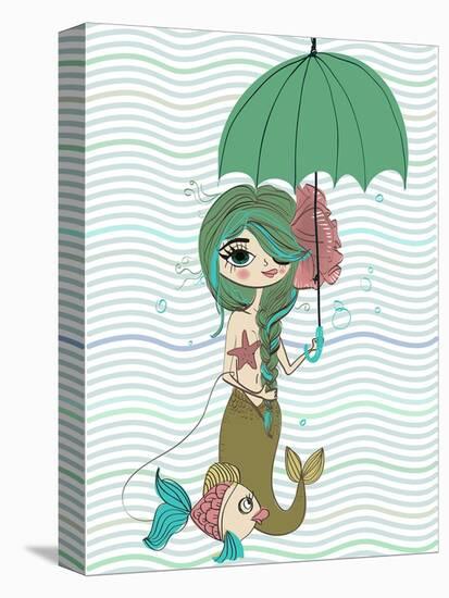 Cute Mermaid with Umbrella-Elena Barenbaum-Stretched Canvas
