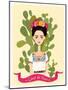 Cute Mexican Girl in an Ancient Dress. Cactus in the Background. Text Fifth of May. Vector Illustra-Salvadorova-Mounted Art Print