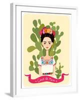 Cute Mexican Girl in an Ancient Dress. Cactus in the Background. Text Fifth of May. Vector Illustra-Salvadorova-Framed Art Print