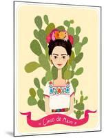 Cute Mexican Girl in an Ancient Dress. Cactus in the Background. Text Fifth of May. Vector Illustra-Salvadorova-Mounted Art Print