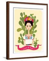 Cute Mexican Girl in an Ancient Dress. Cactus in the Background. Text Fifth of May. Vector Illustra-Salvadorova-Framed Art Print