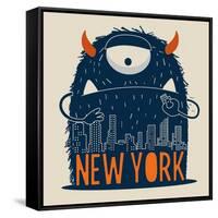 Cute Monster Vector Character Design-braingraph-Framed Stretched Canvas