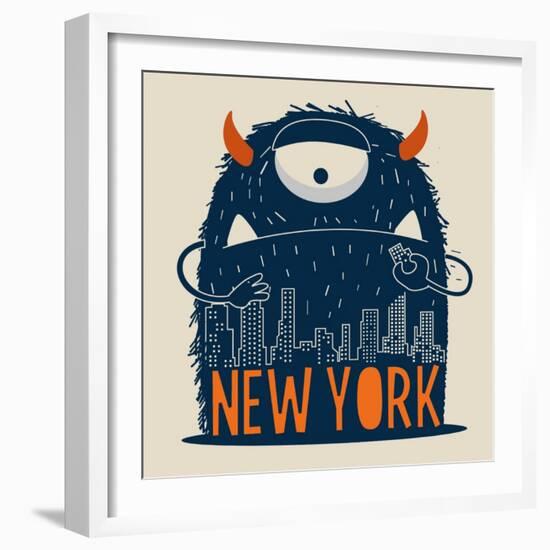 Cute Monster Vector Character Design-braingraph-Framed Art Print