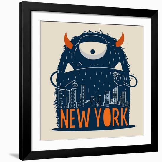 Cute Monster Vector Character Design-braingraph-Framed Art Print