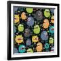 Cute Monsters Seamless Texture with Stars.-panova-Framed Art Print