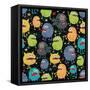 Cute Monsters Seamless Texture with Stars.-panova-Framed Stretched Canvas