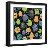 Cute Monsters Seamless Texture with Stars.-panova-Framed Art Print