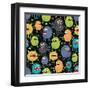 Cute Monsters Seamless Texture with Stars.-panova-Framed Art Print