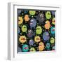 Cute Monsters Seamless Texture with Stars.-panova-Framed Art Print