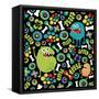 Cute Monsters Seamless Texture.-panova-Framed Stretched Canvas