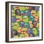 Cute Monsters Seamless Texture-panova-Framed Art Print