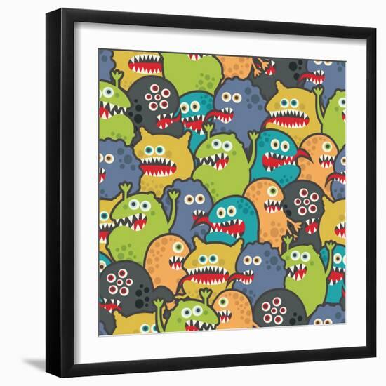Cute Monsters Seamless Texture-panova-Framed Art Print