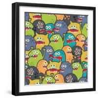 Cute Monsters Seamless Texture-panova-Framed Art Print