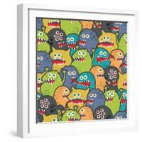 Cute Monsters Seamless Texture-panova-Framed Art Print