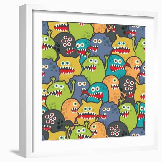 Cute Monsters Seamless Texture-panova-Framed Art Print